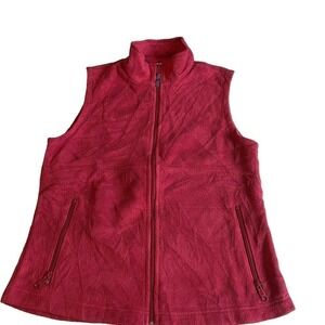 Columbia Vest Womens Large Red Plush Classic Zip Sleeveless Fleece Pockets NEW